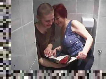 Mature redhead nailed in her bathroom