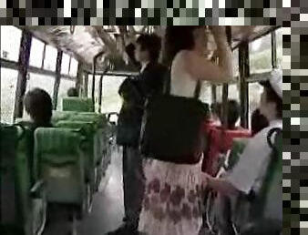 asiatique, masturbation, public, doigtage, bus