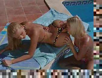Sexy blondes have passionate poolside sex