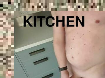 Construction Worker wanking in client kitchen.