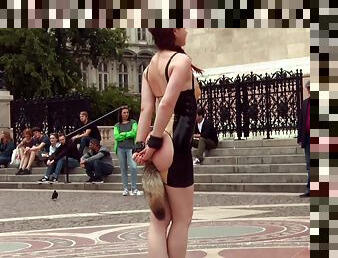 Slut humiliated in public and fucked in front of a lot of people
