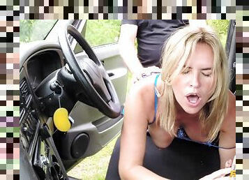 Beautiful Britney Amber ridding a fat driver's cock like never before