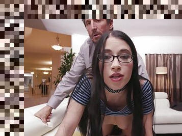 Geeky Stepdaughter Gets Stuffed From Behind Before Blowjob