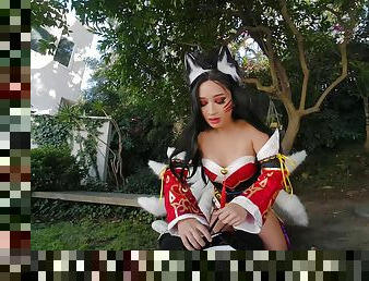 Avery Black as hot fox with nine tails Ahri - League of Legends XXX Parody