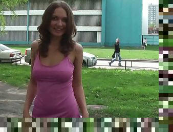 Busty girl public flash video in park