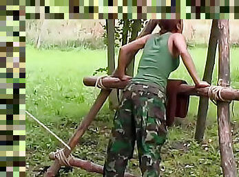 Military girl caned for punishment