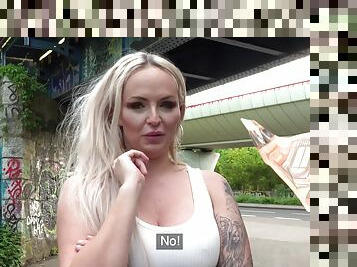 Tattooed blonde slut Louise Lee fucked in the public place