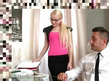 Beautiful secretary in hot outfit sucks dick