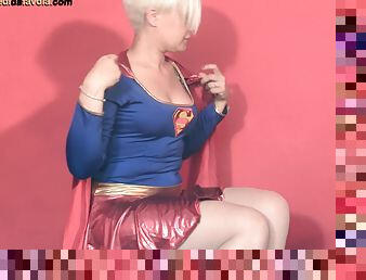 Supergirl wears her nylons and flexes her amazing feet