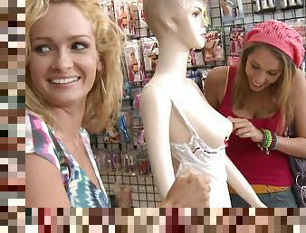 Sex Shop Surprise with two visitors and the sales bitch