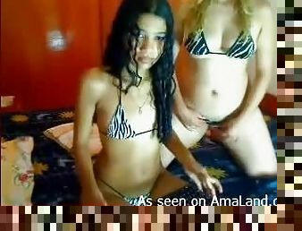 Two naughty teens show their thin bodies on the webcam