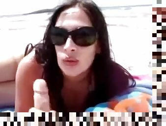 Horny brunette girlfriend gives sex on the beach