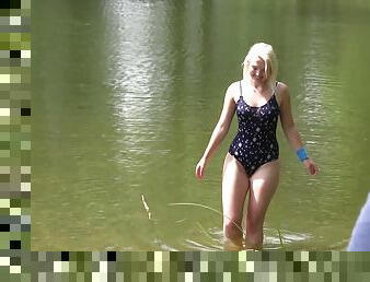 blonde girl Lovita gives the best blowjob and hard fuck in the river