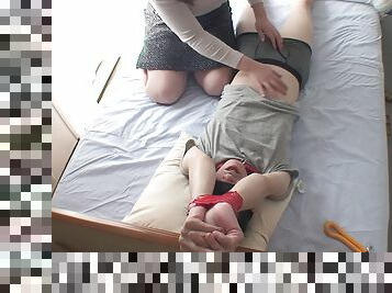 Hidden cam records horny Japanese girl pleasuring a tied up guy