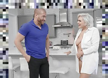 Blonde Adaline Star with big natural tits gets dicked in the kitchen