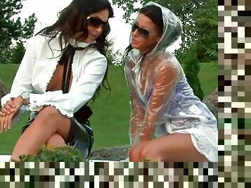 Women in smoking hot clothes outdoor play