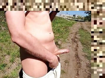 guy jerking off on an old street in the city