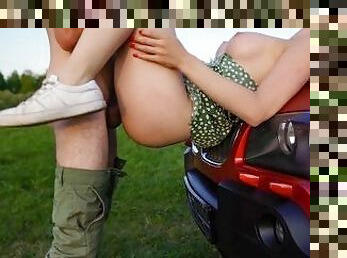 Passionate Couple Couldn't Resist to Get Home and had Rough Sex on the Hood of the Car