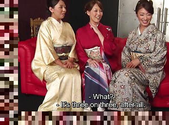 Reiko Kobayakawa and Akari Asagiri plus friend kimono sex party