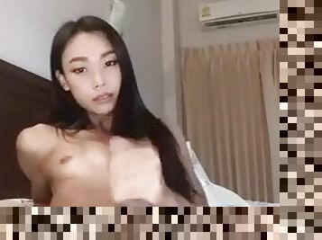 asiatique, masturbation, transsexuelle, amateur, ejaculation-sur-le-corps, ejaculation, solo