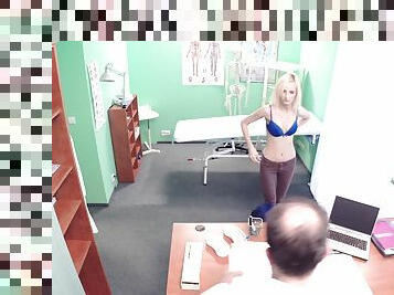 Petite blonde girl fingered and fucked by her horny doctor