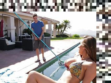 Home alone wife decides to suck the pool guy