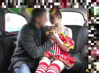Cab ride ends with heavy sex for the costumed girl