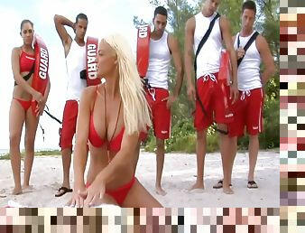 Baywatch presents hot life-guards banging on the beach