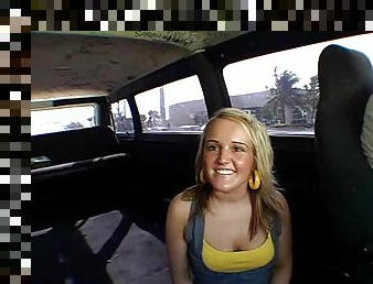 Banging van picks up hot-blooded blonde slut for money