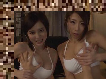 Screwing two pretty Japanese babes at the same time