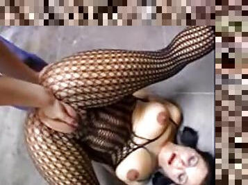 Two ladies in body stocking lick and dildo fuck and more