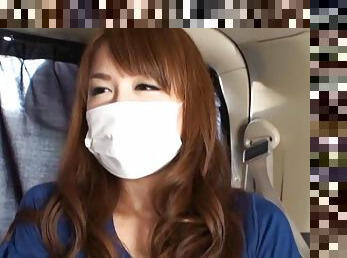 Masked Japanese girl gets fondled in the back of his car