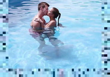 Erotic fucking in the hotel pool with desirable Silvia Dellai