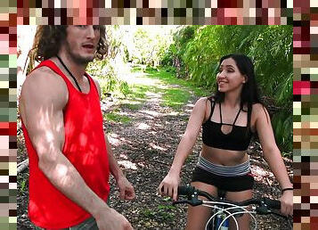 Ava Parker blows a guy and another hoe with nipple piercings flashing