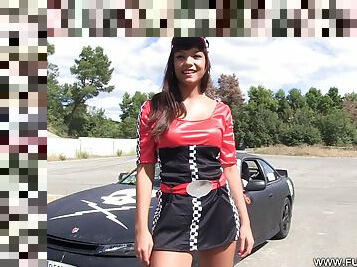 Race girl rides home with him and services his hard dick