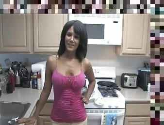 Astoria uses her tits and mouth to pleasure her man in the kitchen