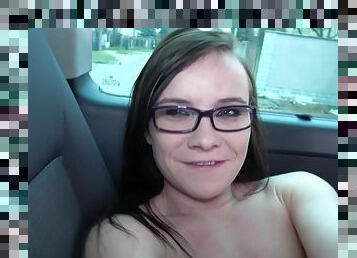 Amateur darling Wendy with glasses fucked in the back of the van