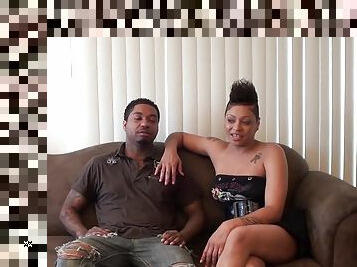 Busty ebony girlfriend and her black boyfriend love to have people watch them fuck!