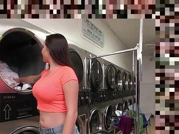 Get your dick sucked by this beautiful babe in the laundry