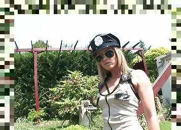 Hot blonde dressed up as a slutty cop to enjoy his dick