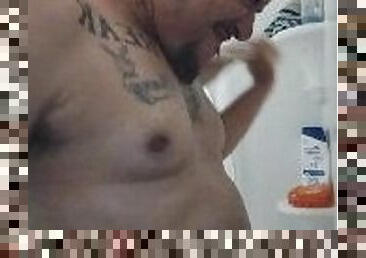 Chubby Tattoo Daddy Taking A Shower After A Hard Day Of Work