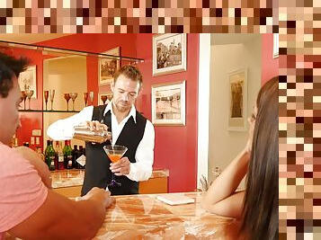 Wife feels bartender's energized cock better than her hubby's