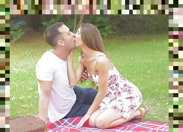 Sensual romance in the park with the teen slut craving for more