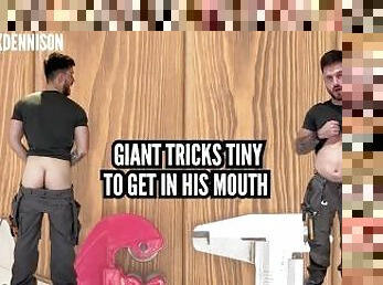 Giant plumber tricks Tiny to get in his mouth