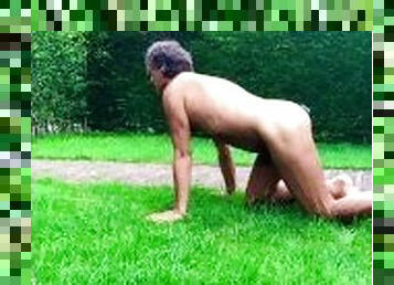 UltimateSlut Nude Dog Publicly Walks Front Garden with Anal Plug