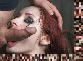 Chick's mouth fucked hard before a guy plows her vagina