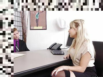 Hot blonde secretary Valerie White spreads her legs for her boss to keep her job