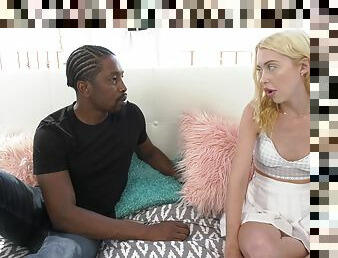 Interracial fucking ends with cum in mouth for skinny Chloe Cherry