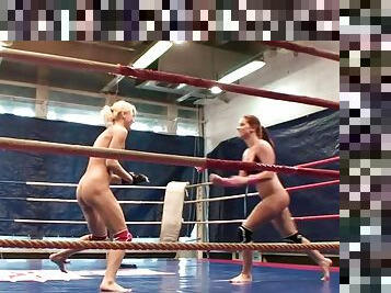 Lesbo Action In The Ring With Blonde & Brunette