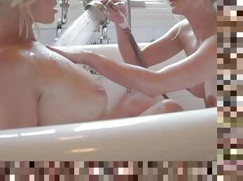 Erotic lesbian tease in the bathtub